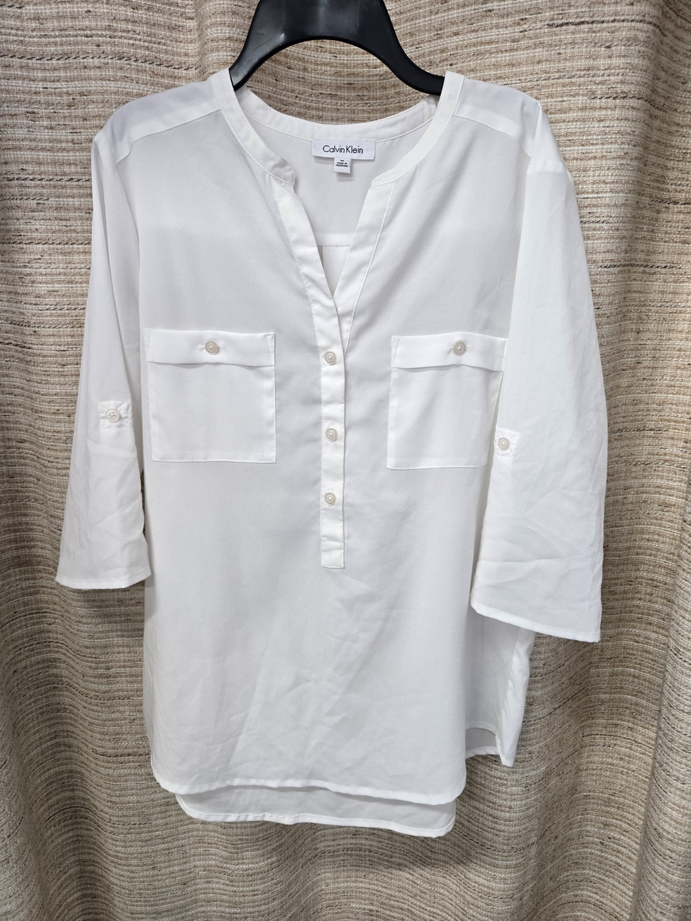 Calvin Klein White Button-Front Tunic Blouse